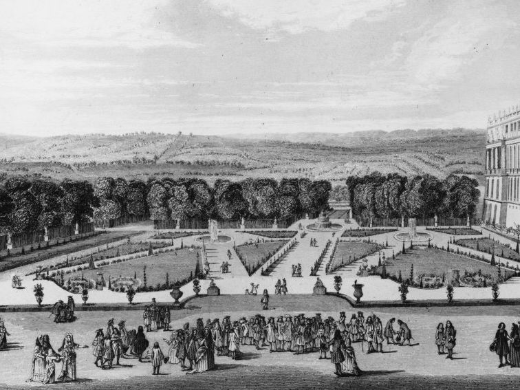 Historische Zeichnung der Schlossgärten von Versailles
