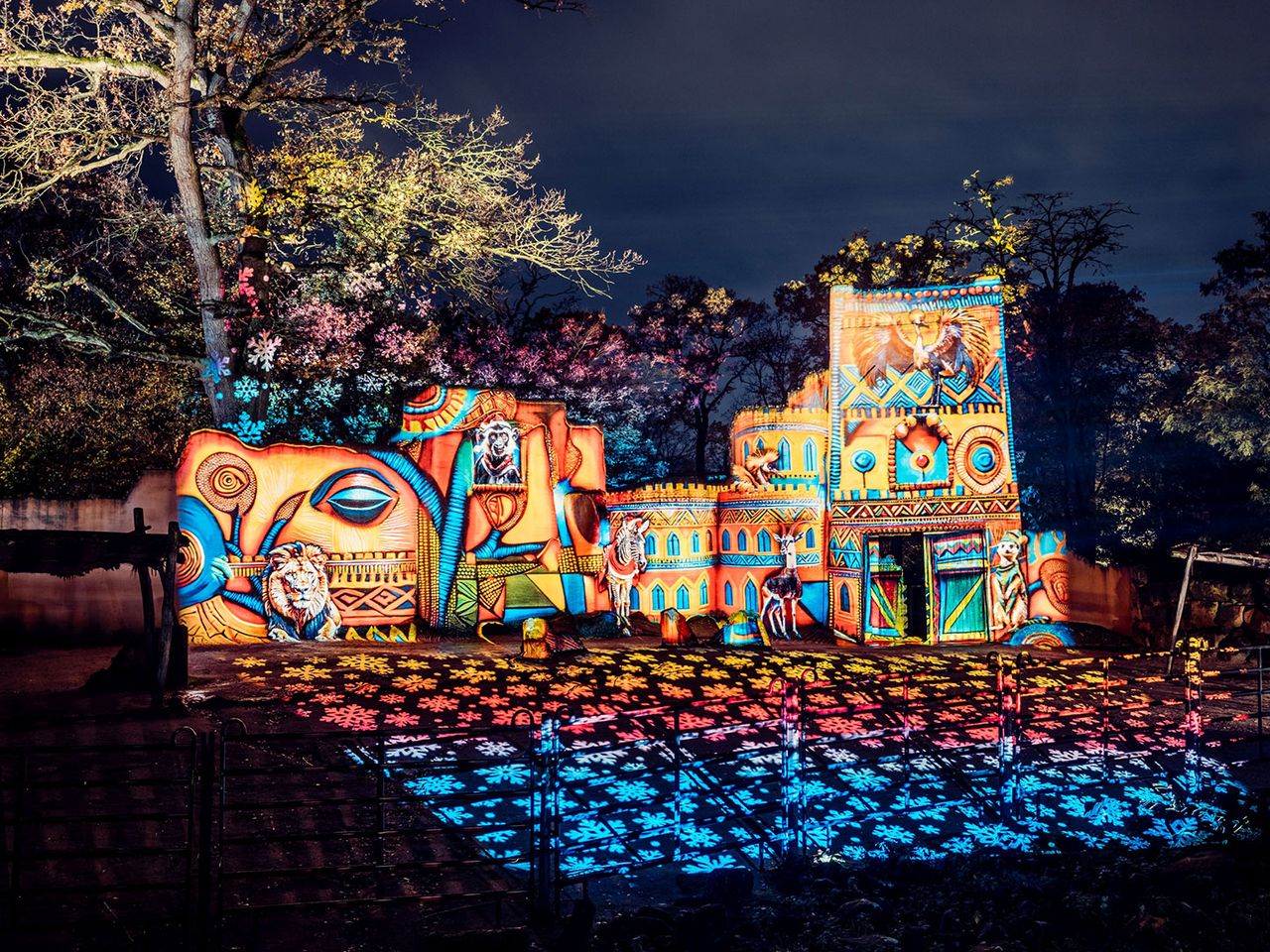 Bunte Projektionen im Erlebnis-Zoo Hannover