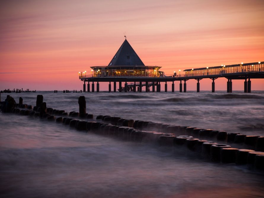 längste Seebrücke der Welt, Dämmerung, Sonnenuntergang, Heringsdorf Ostsee
