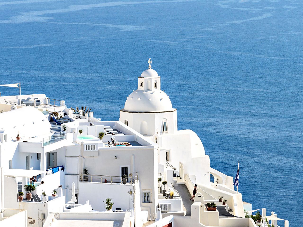weiße Häuser in Fira auf Santorini