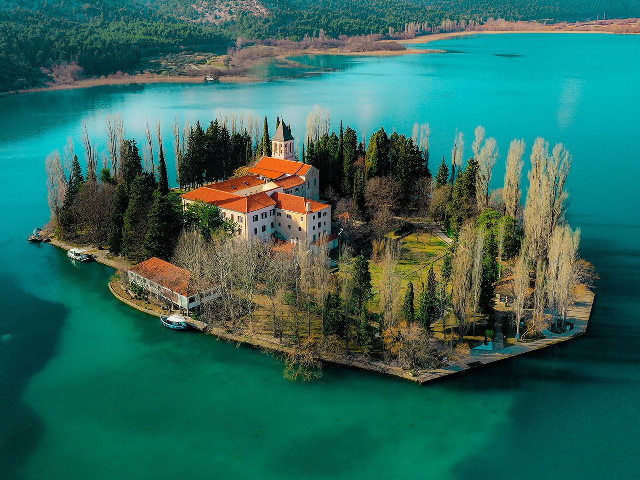Nationalpark Krka in Kroatien, Insel Visovac von oben