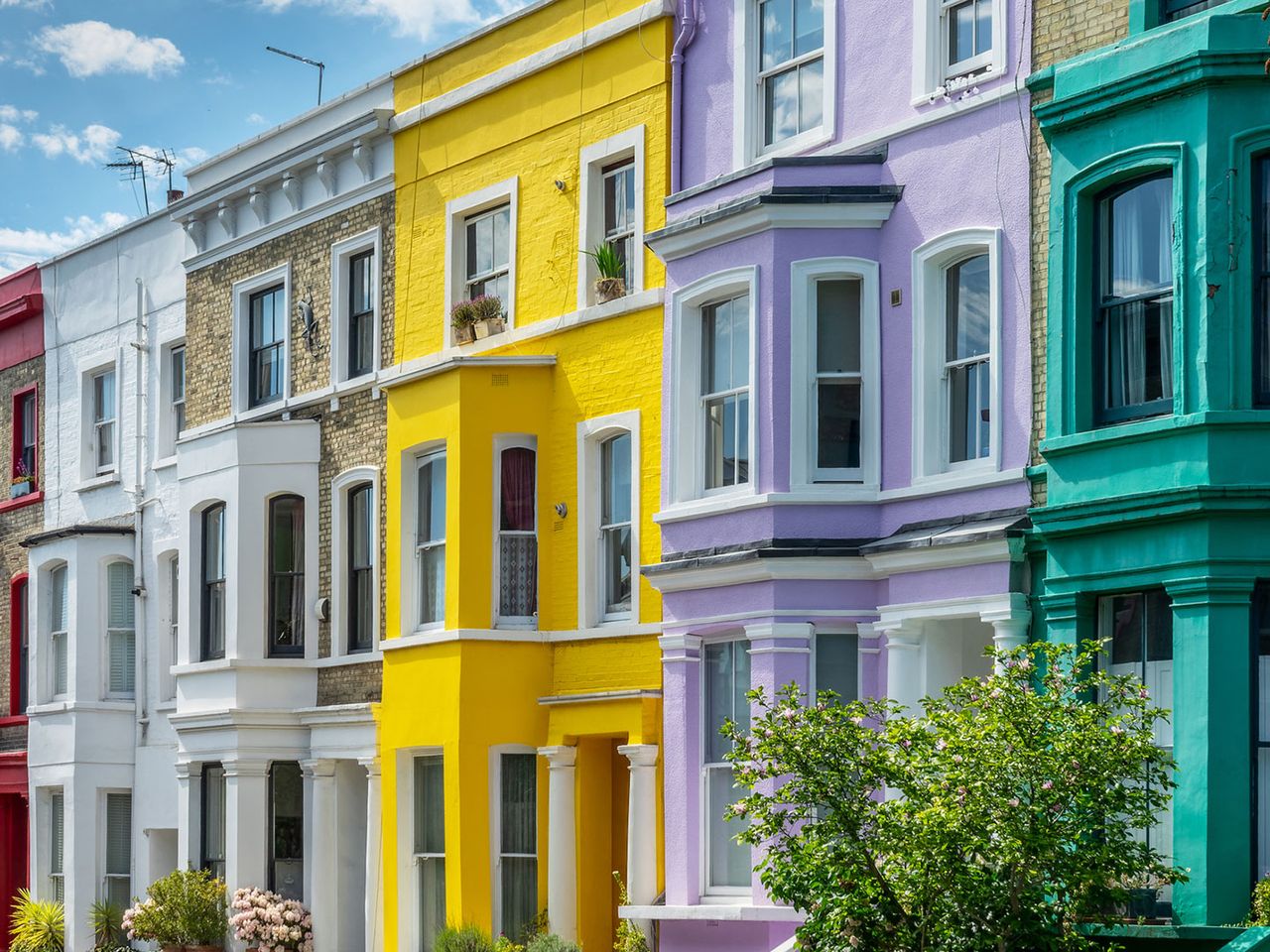 Bunte Häuser in Notting Hill, Stadtteil von London
