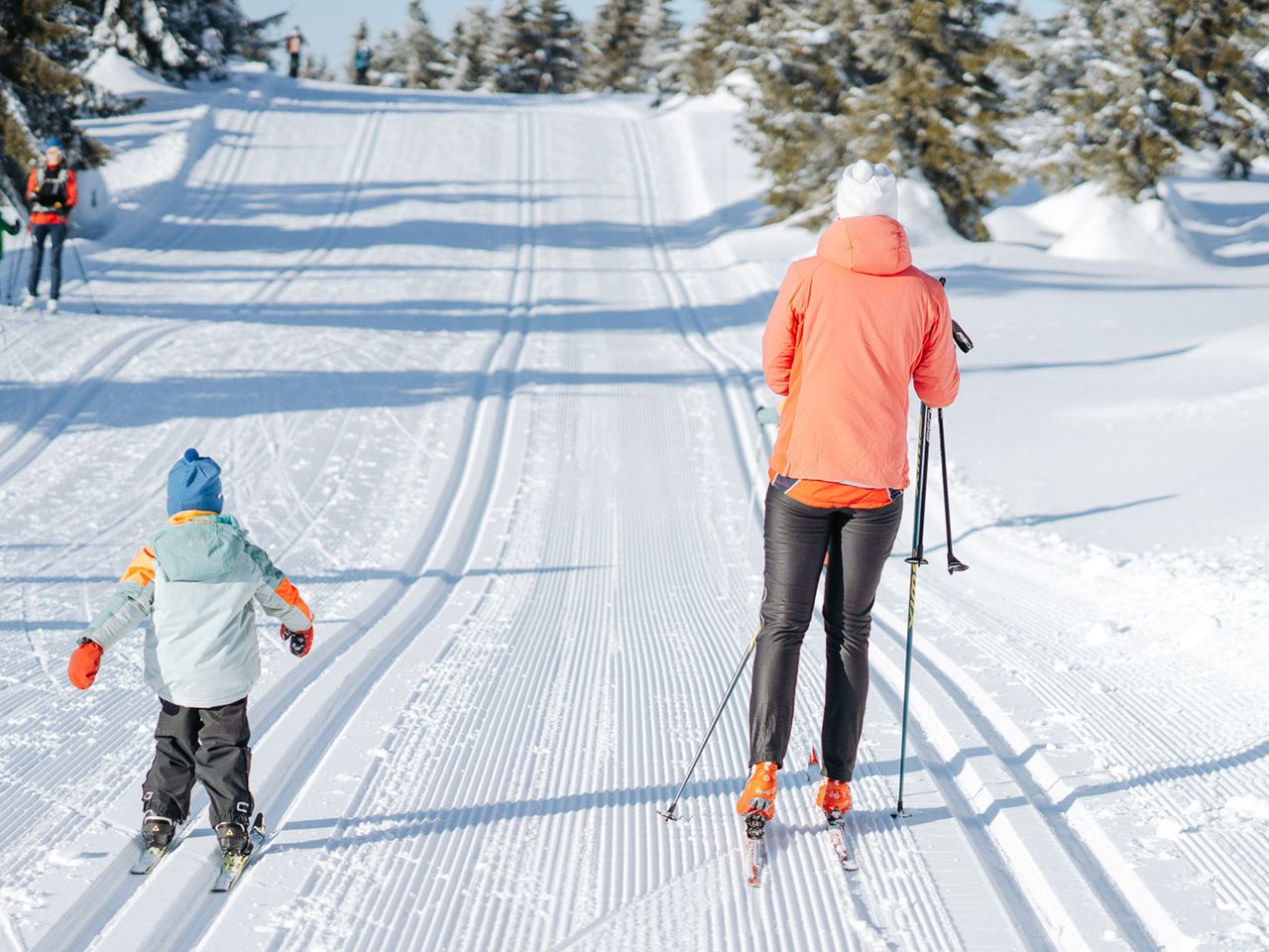 Skilangläufer:innen sind auf den Pisten von Lillehammer unterwegs.