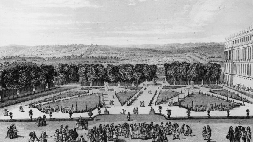 Historische Zeichnung der Schlossgärten von Versailles