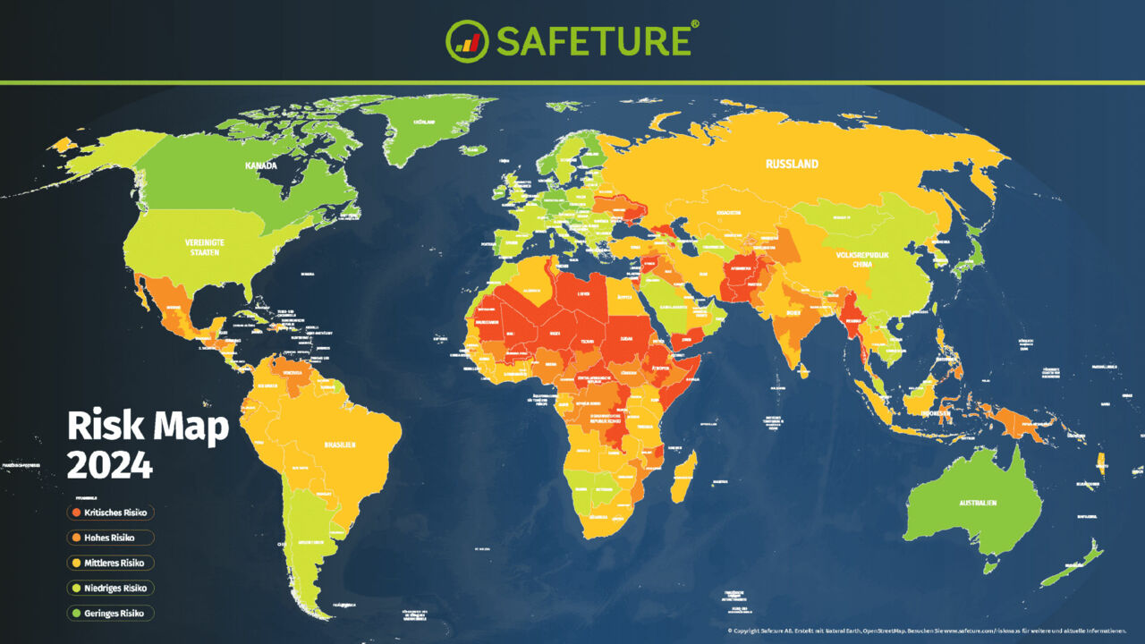 Die Risk Map zeigt das Risiko für Reisende in fünf Kategorien 