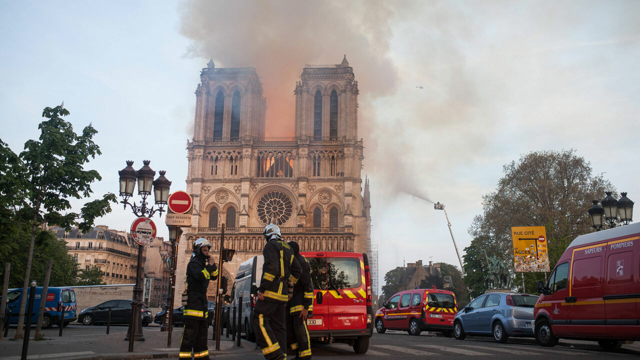 Feuerwehr an der Kathedrale Notre-Dame de Paris im April 2019