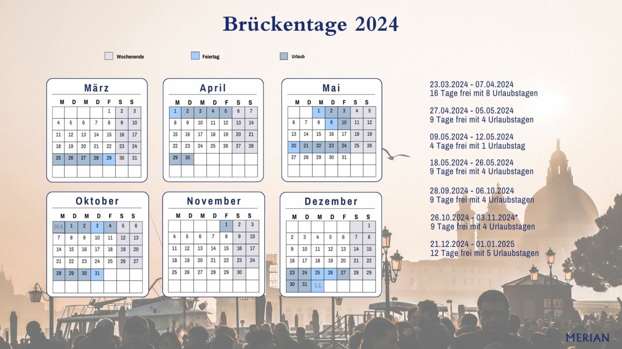 Brückentage 2024, Kalenderansicht 