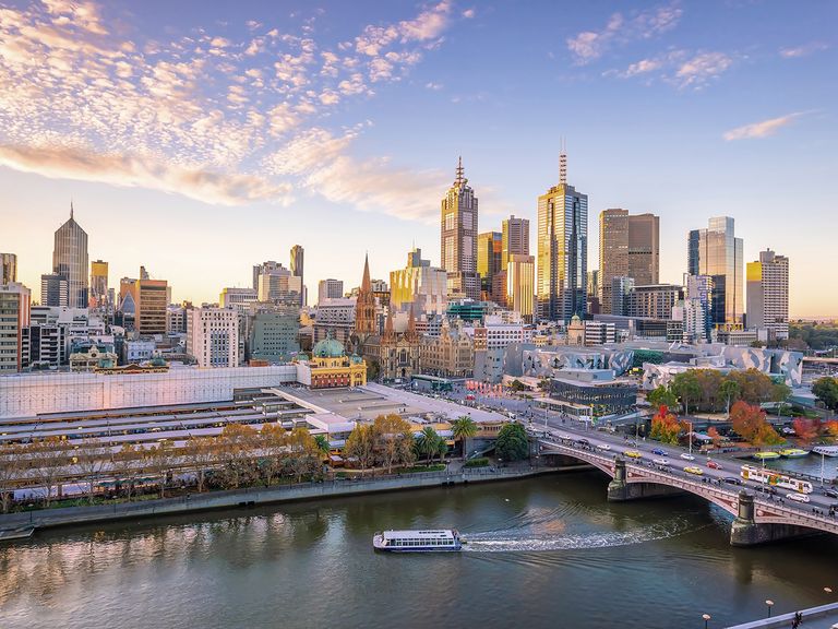Yarra River und Skyline von Melbourne, Australien