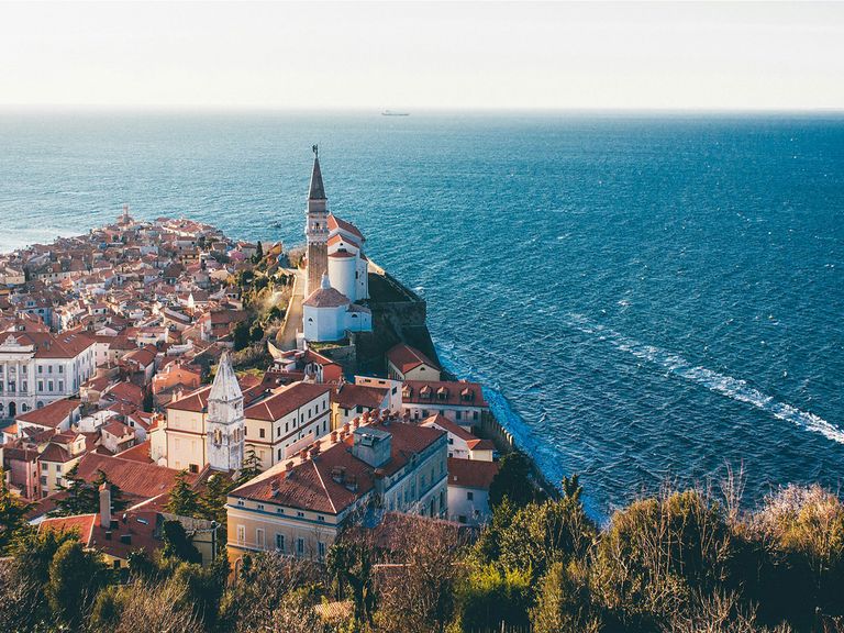 Blick auf Piran und die slowenische Adriaküste