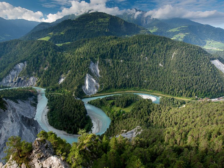 Rheinschlucht in Graubünden, Schweiz, von oben