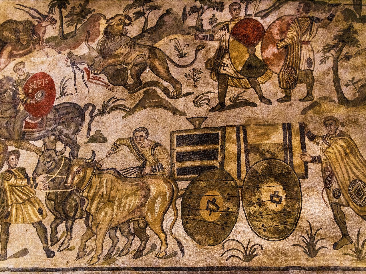 römisches Mosaik in der in der Villa Romana del Casale, Sizilien