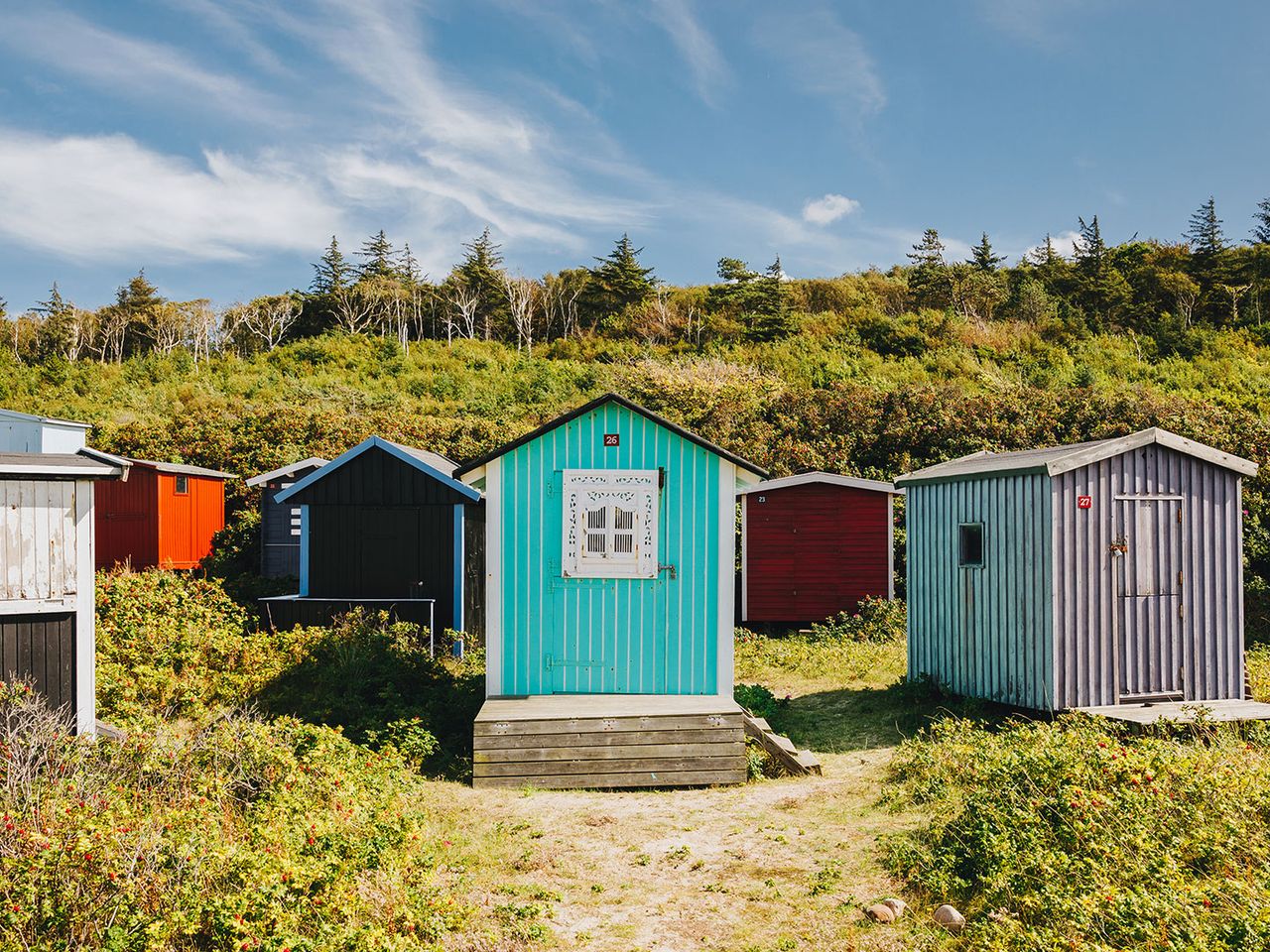 bunte Strandhäuschen am Strand Tisvildeleje