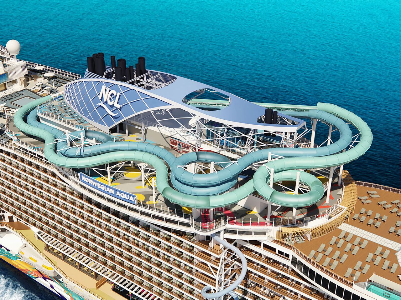 Aqua Slidecoaster auf der Norwegian Aqua, Luftaufnahme