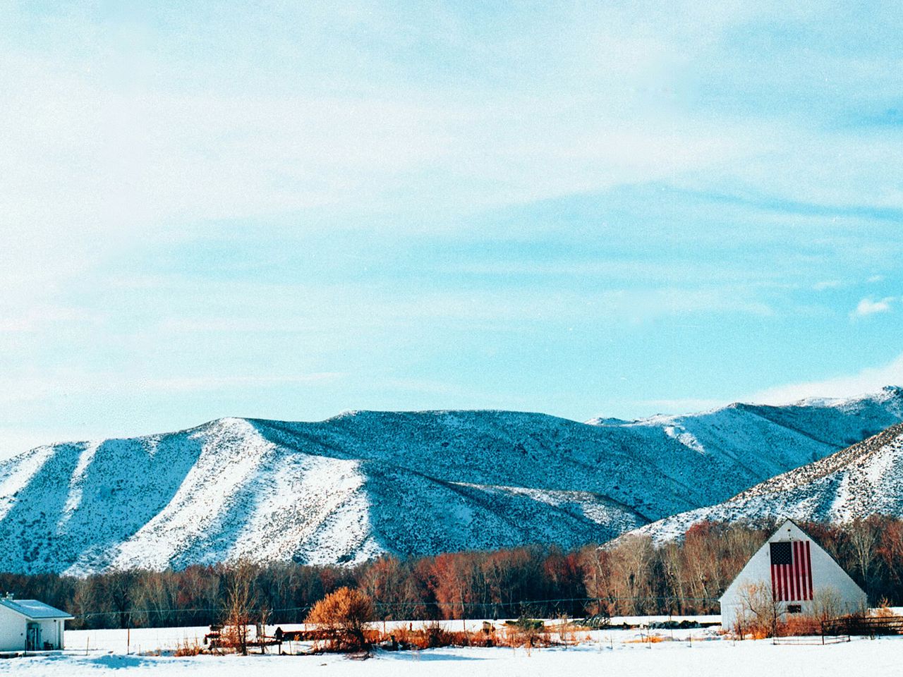 Sun Valley, Idaho, verlassene Landschaft mit zwei Häusern