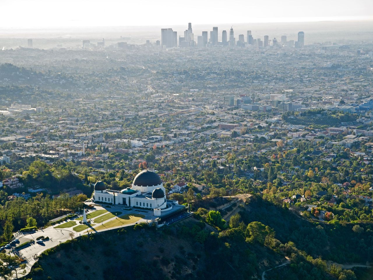 Blick von oben auf Griffith Park mit Griffith Observatory