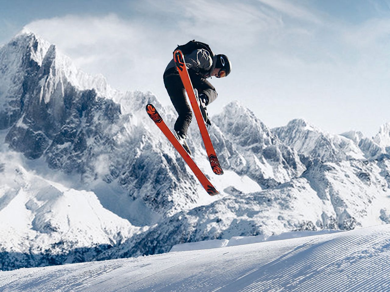 Skifahrer, Sprung auf der Piste