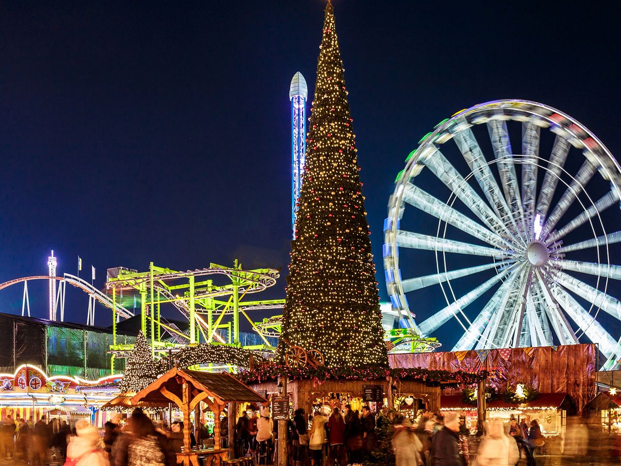 Riesenrad und Weihnachtsbaum im Hyde Park, Weihnachtsmarkt London