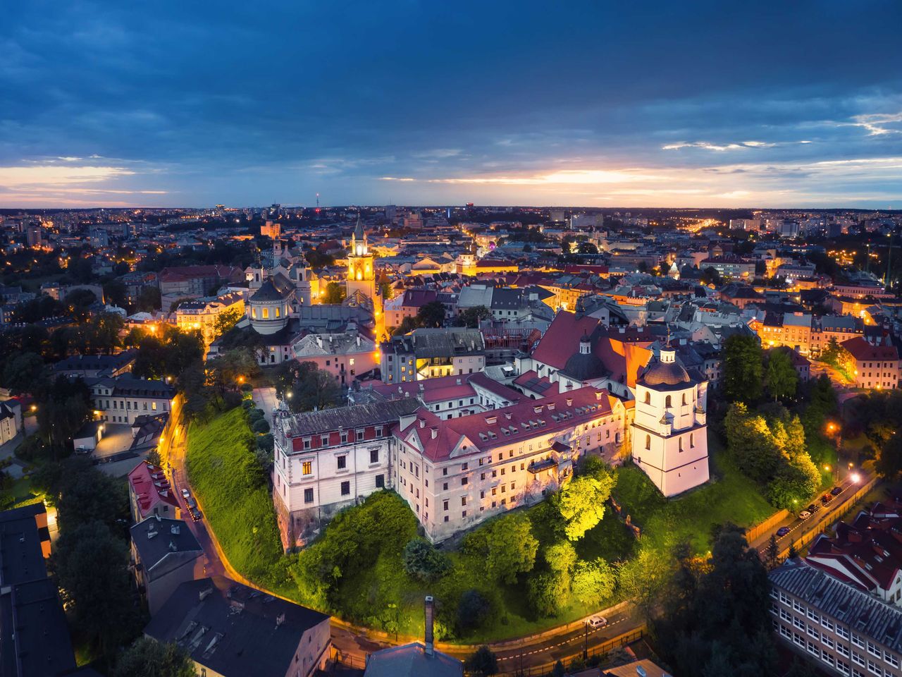 Lublin am Abend, Luftaufnahme