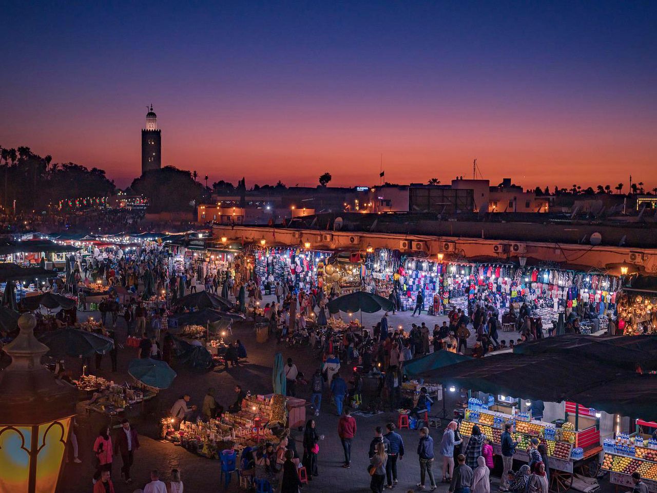 Blick auf das Treiben am Jemaa el-Fna