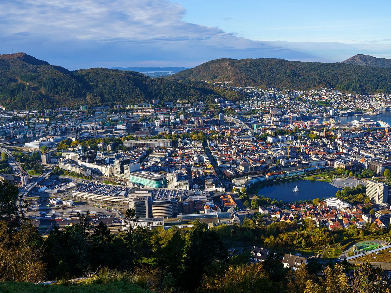 Bergen von oben, Blick auf die Stadt Bergen