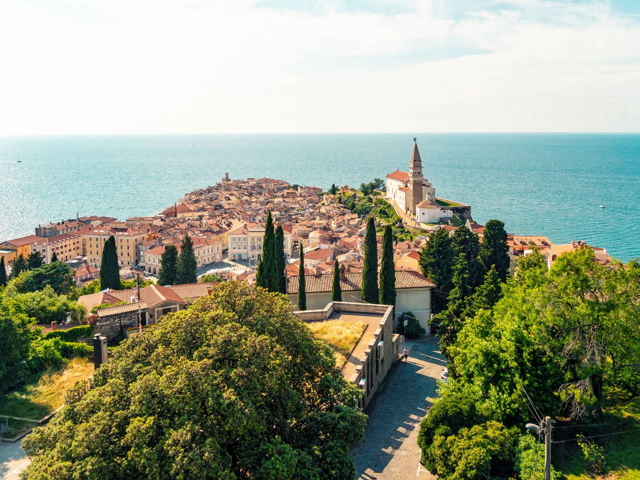 Blick auf Piran und die Adriaküste