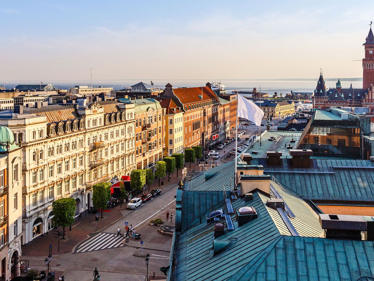 Helsingborg von oben, Stadt in Südschweden