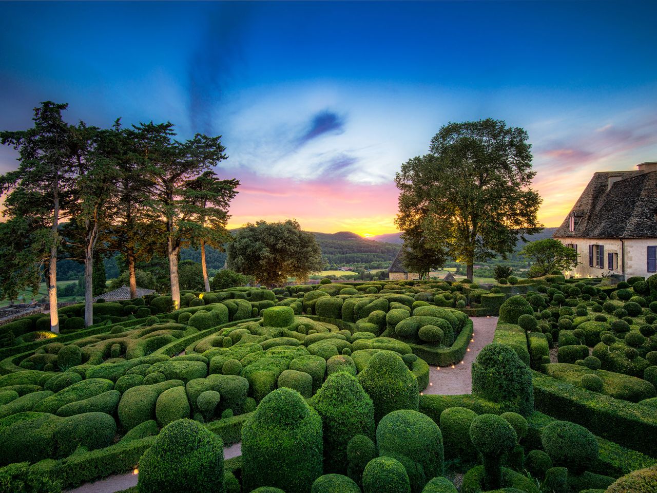 Abenddämmerung über den Gärten von Marqueyssac
