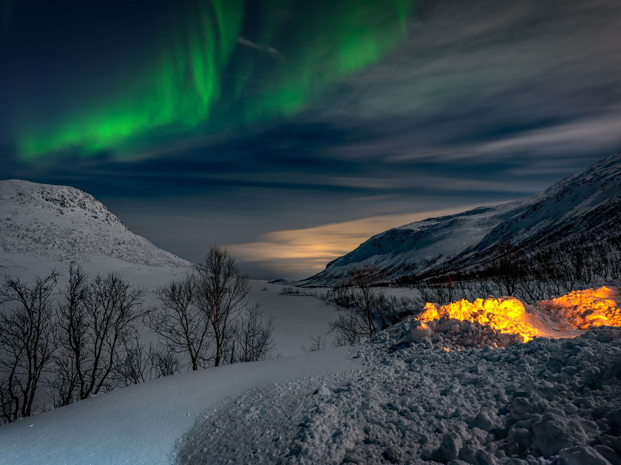 Aurora borealis über der norwegischen Natur, Region Tromsø