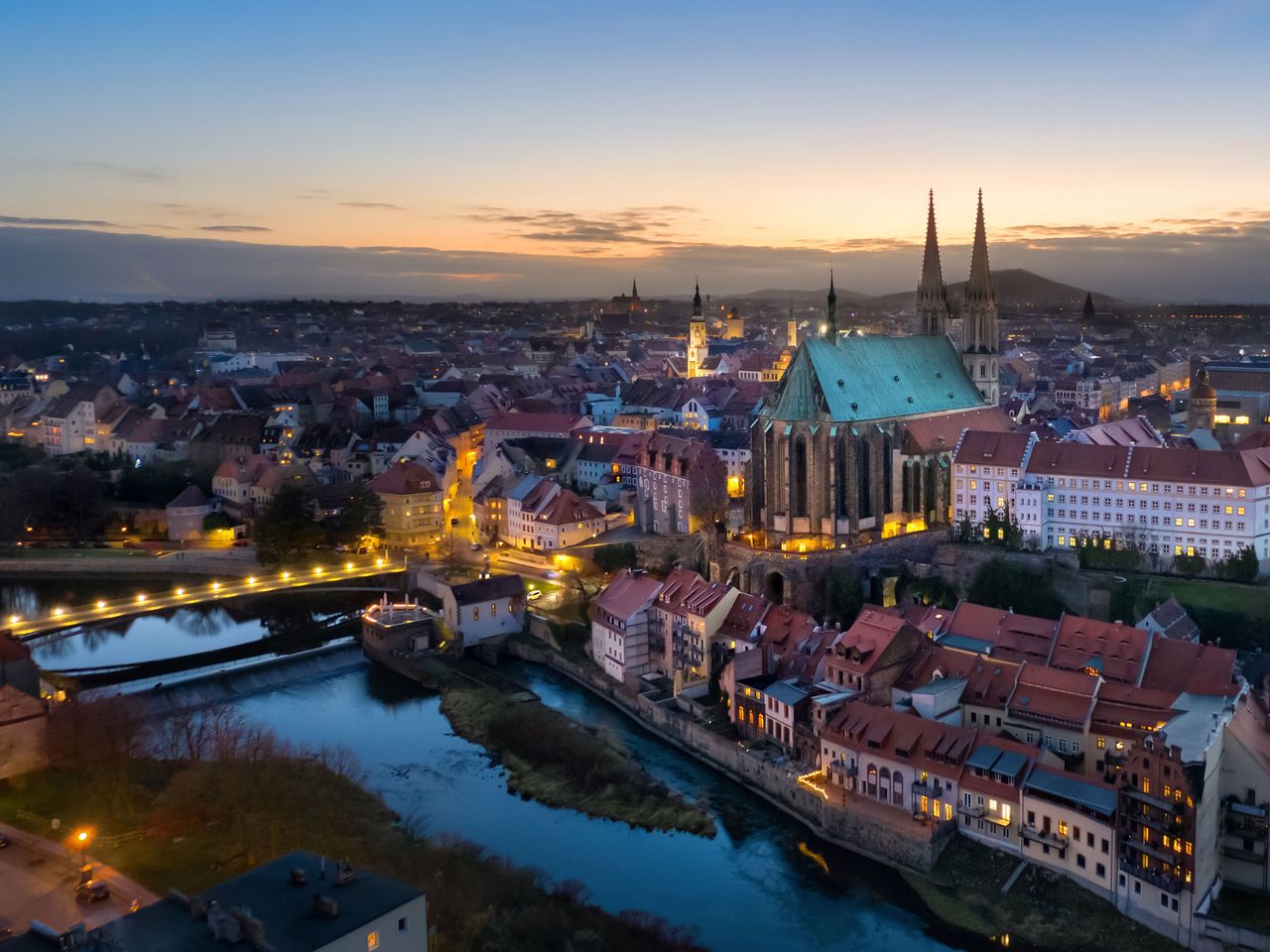 Blick auf Altstadt von G&ouml;rlitz am Abend
