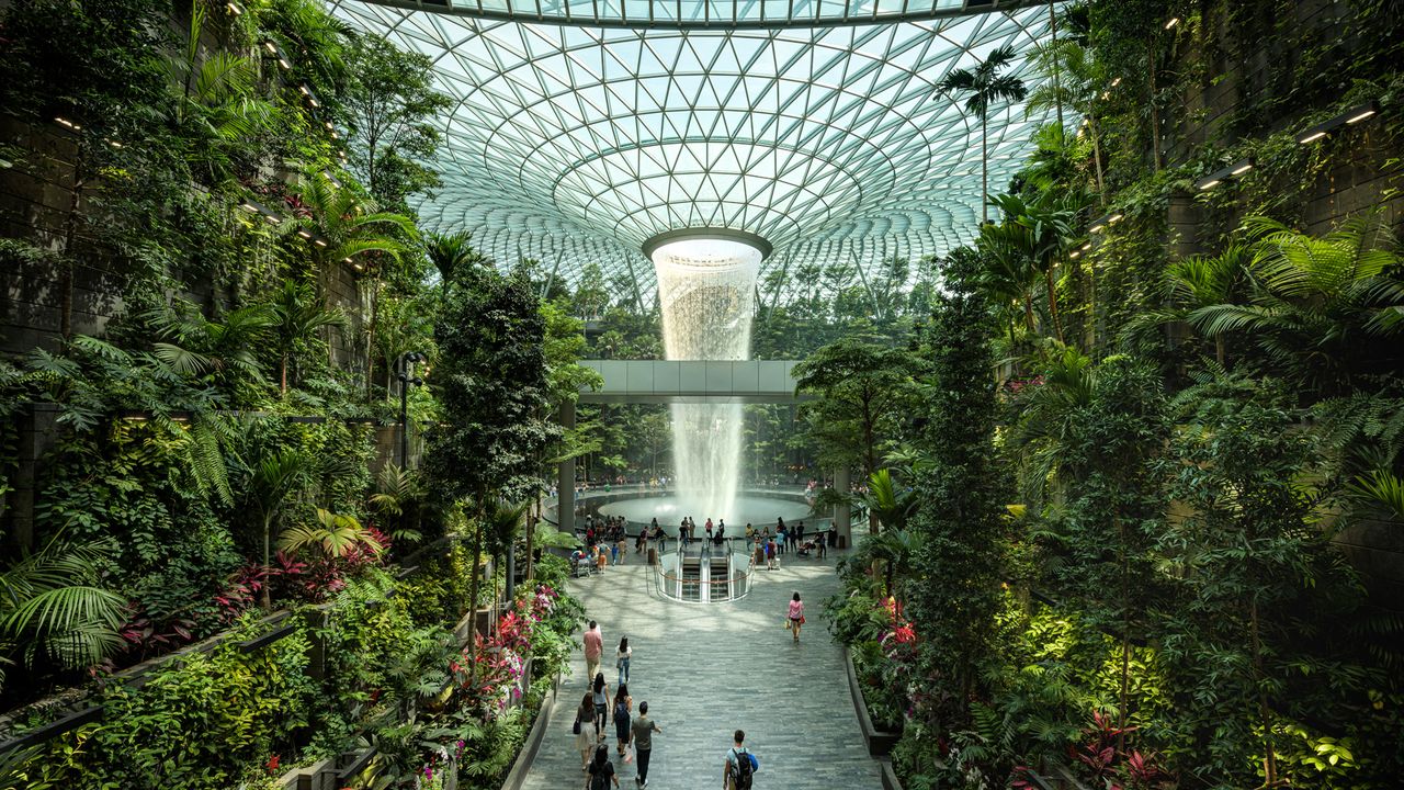 Wasserfall am Changi International Airport, Singapur