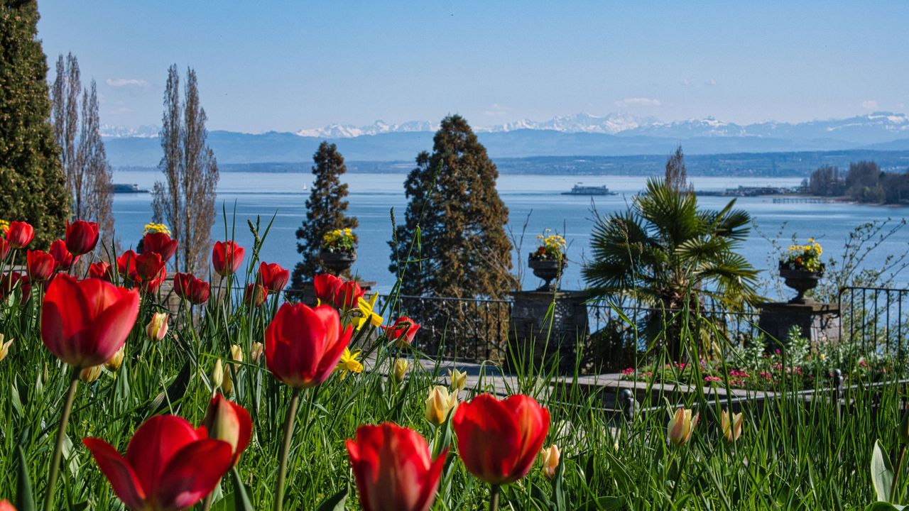 Blick auf den Bodensee von der Blumeninsel Mainau aus.