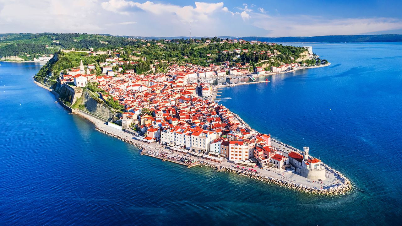Piran an der slowenischen Adriaküste, von oben 