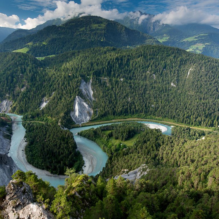 Rheinschlucht in Graubünden, Schweiz, von oben